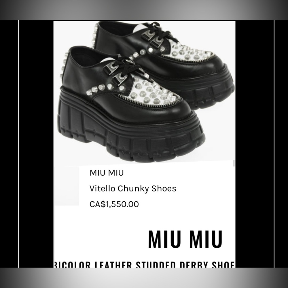 Miu Miu Black and Silver Studded Derby Shoes